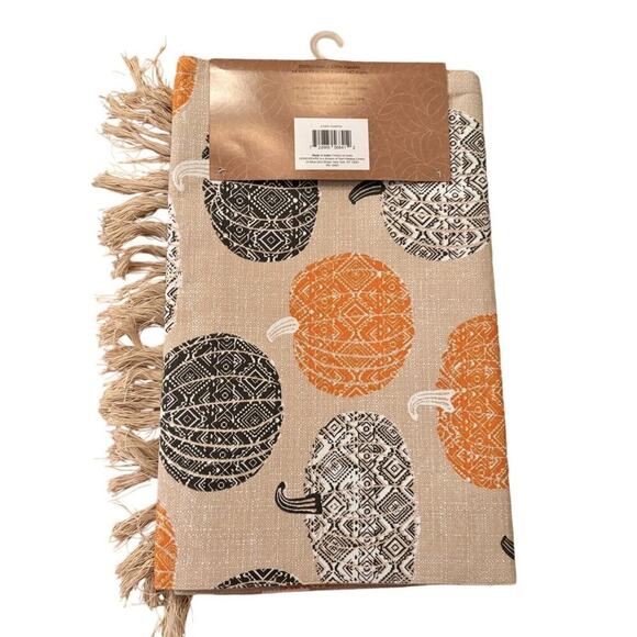 Fall Autumn Thanksgiving Table Runner Harvest Plaid 14" x 72 " Orange Pumpkins - Picture 3 of 3